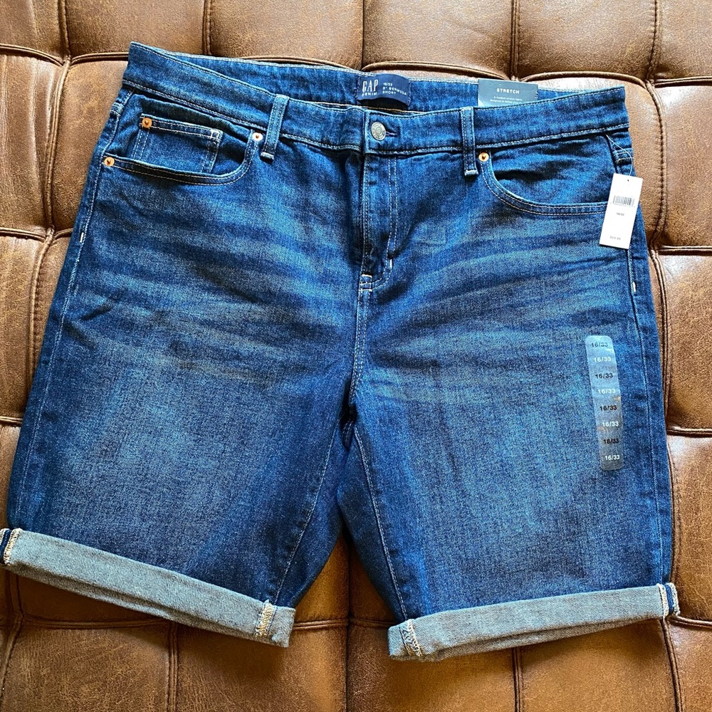 GAP 9 Inch Rolled Denim Jeans Bermuda Shorts Blue NWT